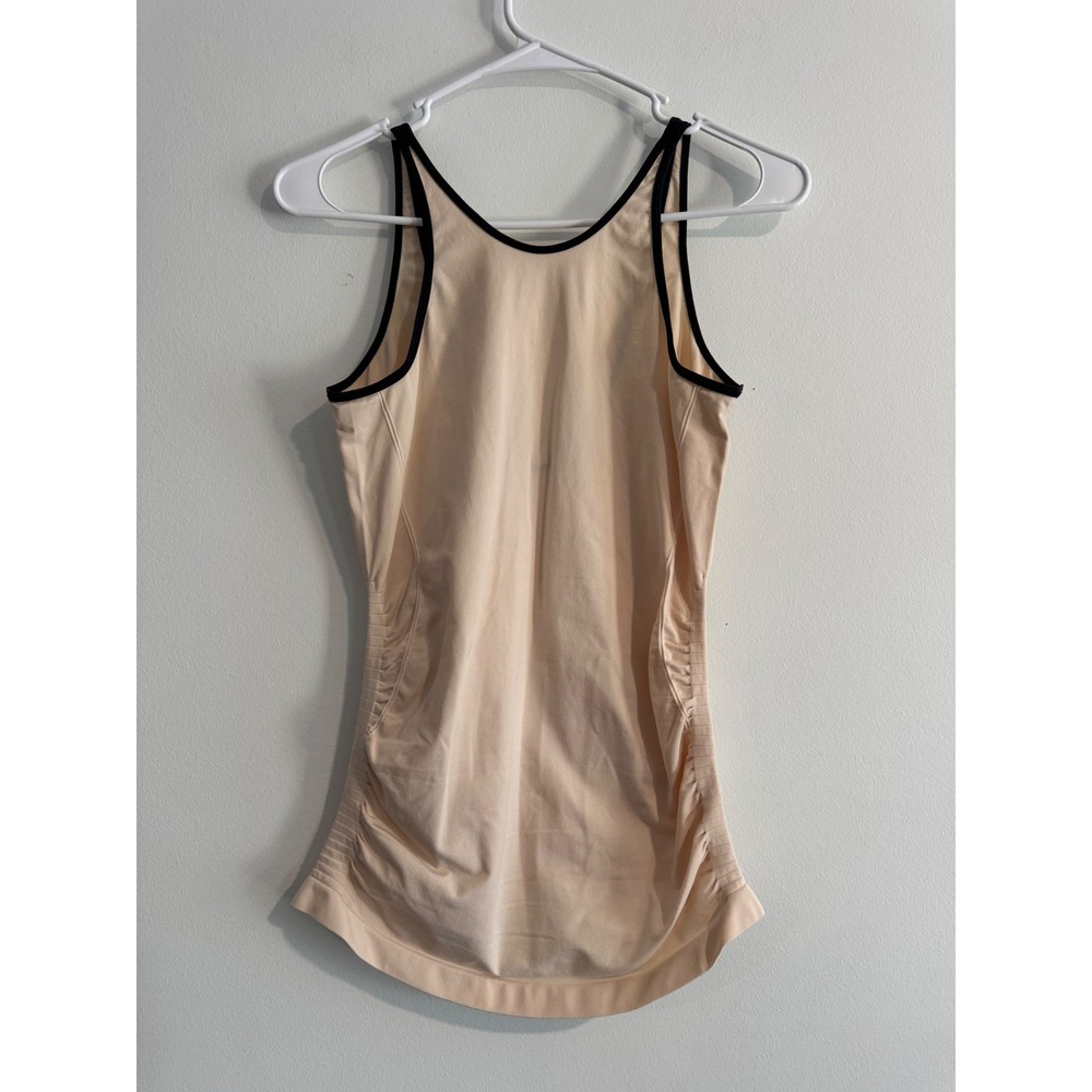 Lululemon Ruched Scoop Neck Tank Top Womens 4 Peach Contrast Trim Deep U-Back